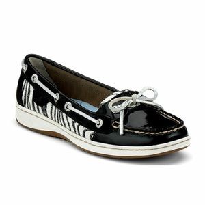 Black and zebra print Sperrys